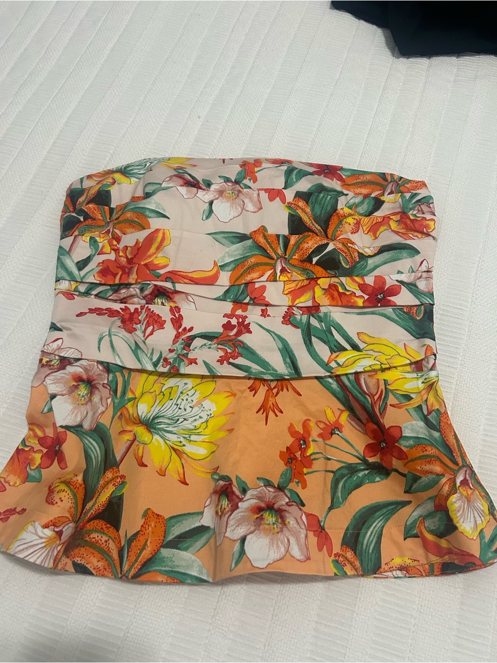 Floral Strapless Peplum Top in Peach